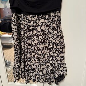 CAbi Black and Cream Floral Midi Skirt Size M